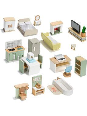 23PCS Miniature Dollhouse Furniture Set for 5 Rooms, Pretend Play Toys for Kids